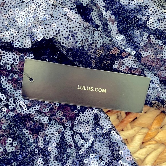 Lulu’s Navy Sequin Split Sleeve Dress - Picture 13 of 15